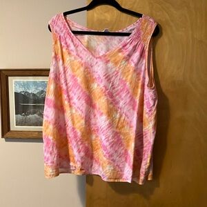 Time and Tru Pink and Orange V -Neck Tie-Dye Linen/Rayon Tank Top -Size XL